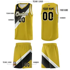 Old Gold Black Gray Diagonal Stripes Color Block Basketball Jersey 5