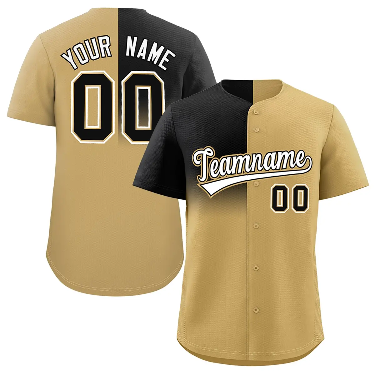 Old Gold Black Half Gradient Authentic Baseball Jersey