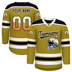 Old Gold Black Ice Cream Helmet Pattern Hockey Jersey 1