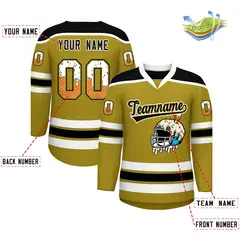 Old Gold Black Ice Cream Helmet Pattern Hockey Jersey 2