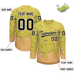 Old Gold Black Ice Cream Pattern V-Neck Hockey Jersey 2