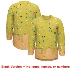 Old Gold Black Ice Cream Pattern V-Neck Hockey Jersey 7