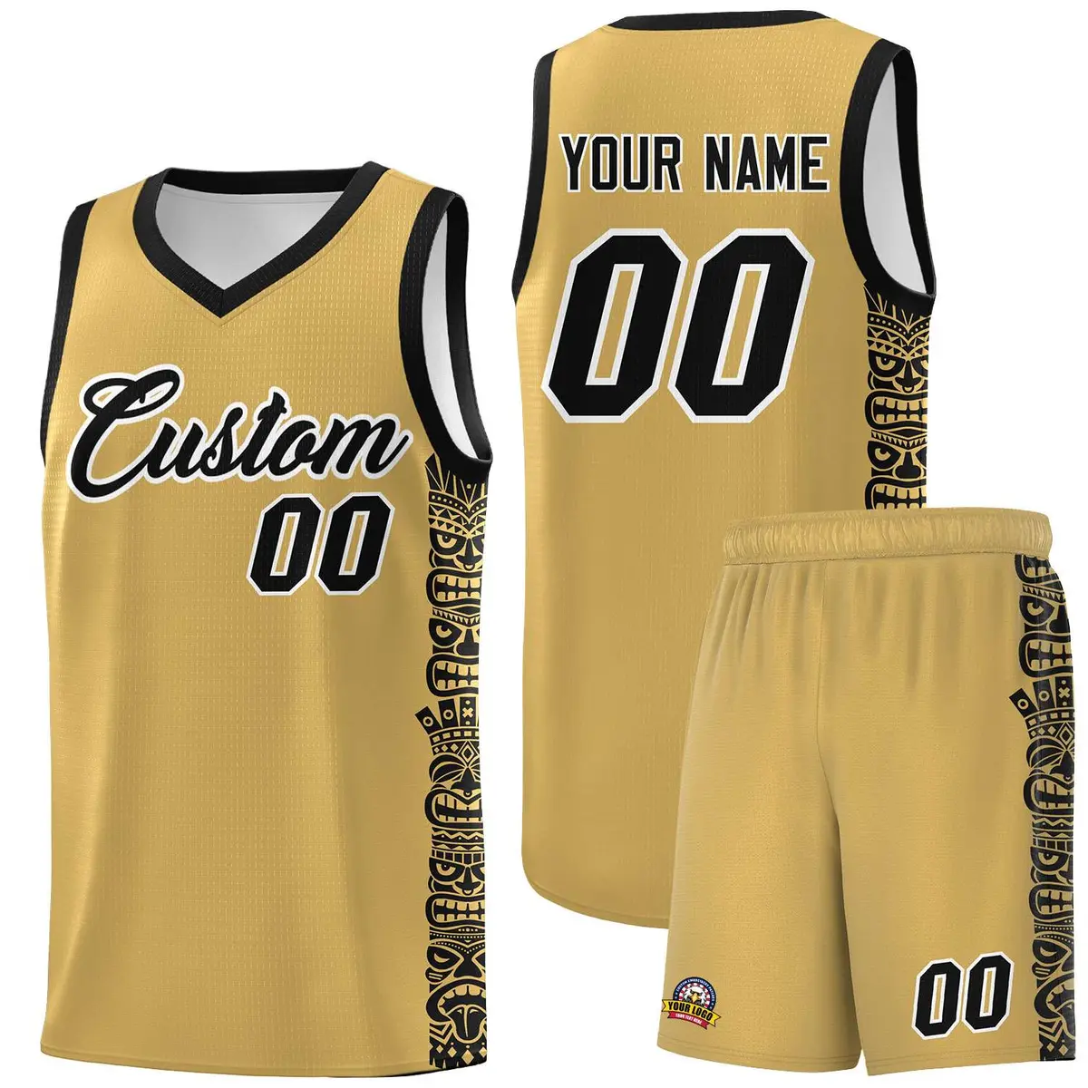 Old Gold Black Indians Pattern Basketball Uniform Jersey