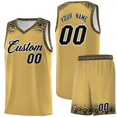 Old Gold Black Indians Print Basketball Uniform Jersey