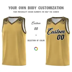 Old Gold Black Indians Print Basketball Uniform Jersey 3