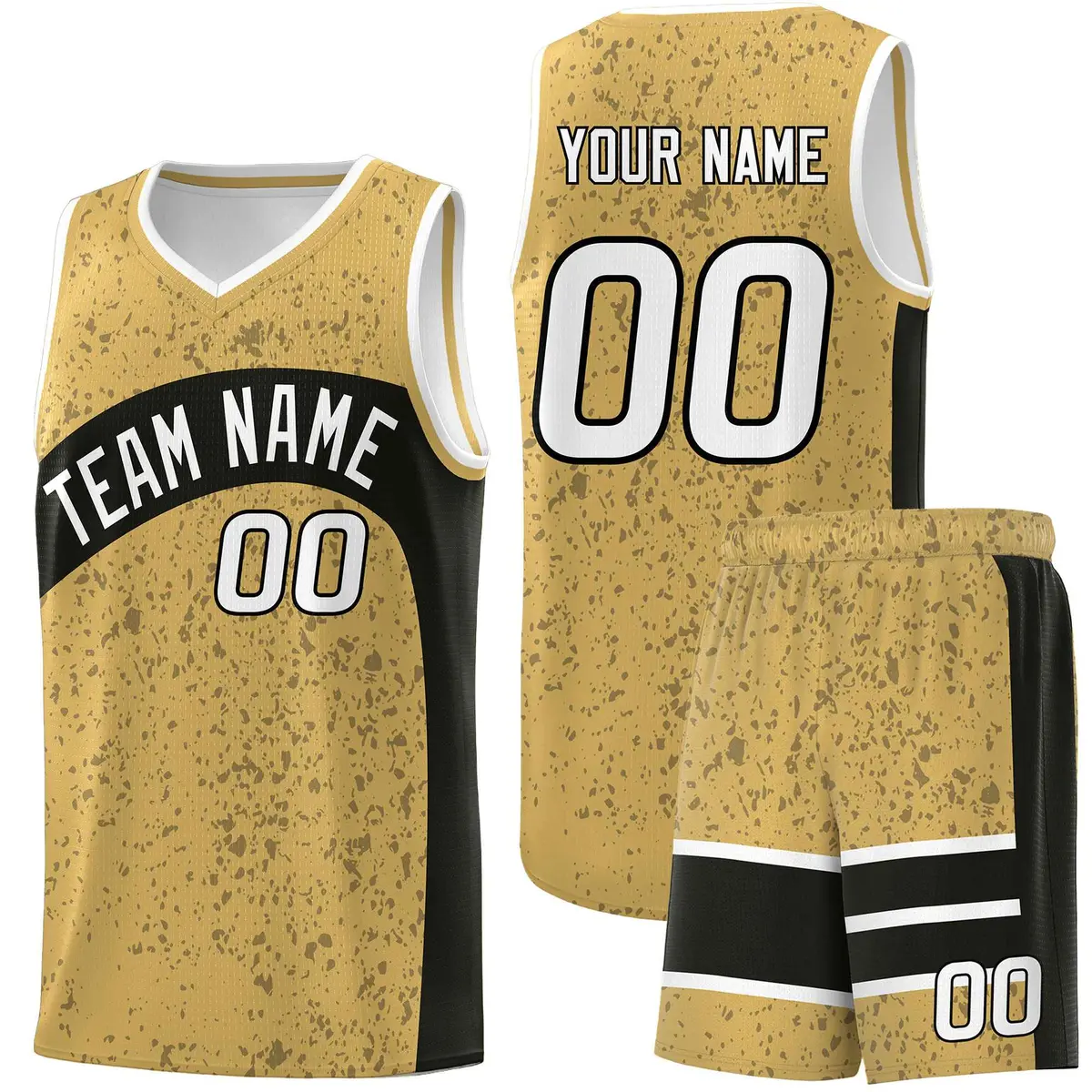 Old Gold Black Irregular Dot Graffiti Basketball Jersey
