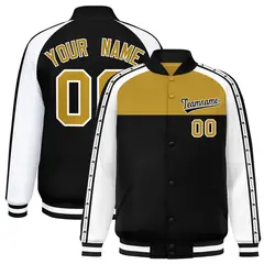 Old Gold Black K-Ribbon Raglan Full-Snap Color Block Letterman Jacket 1