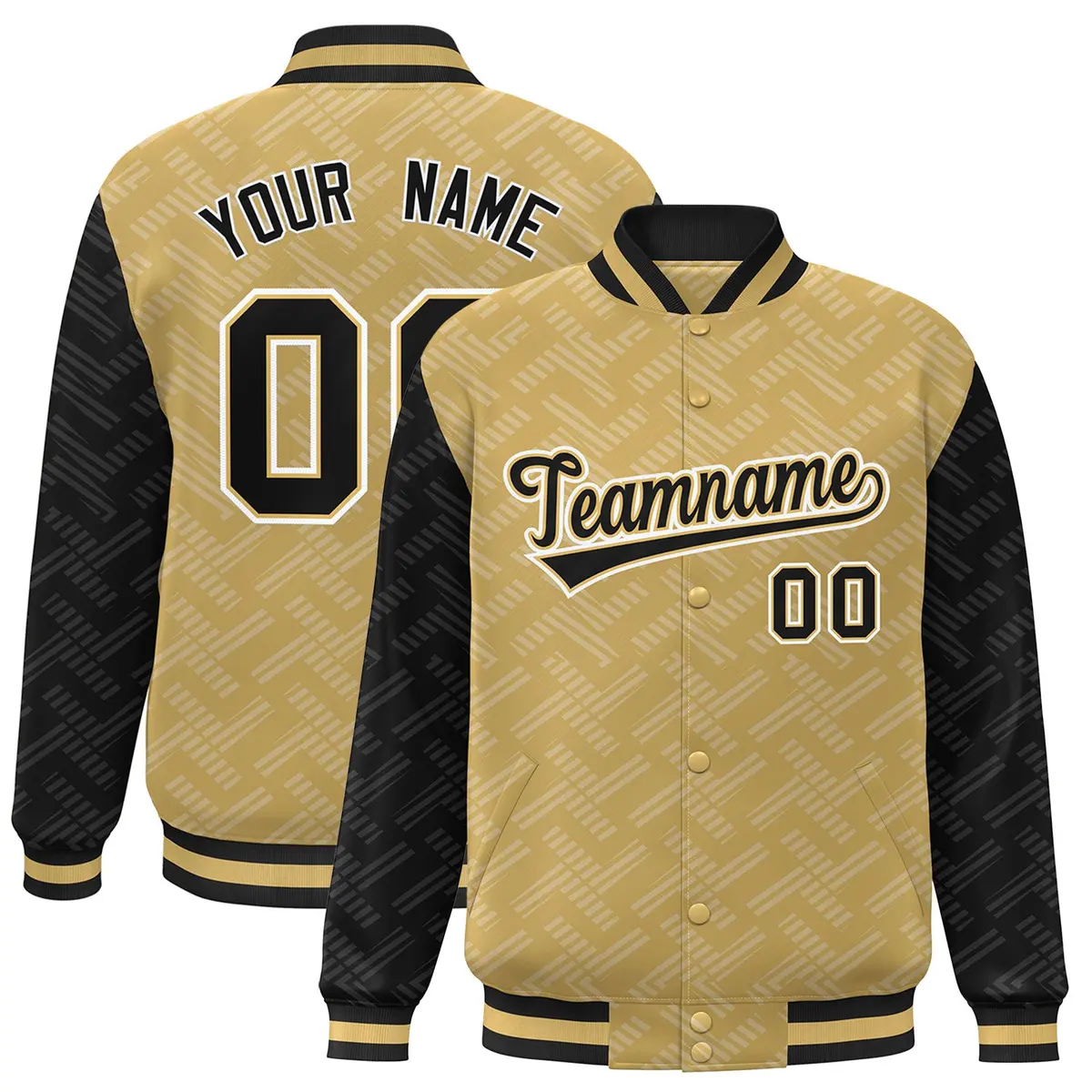 Old Gold Black L Pattern Varsity Raglan Letterman Baseball Jacket
