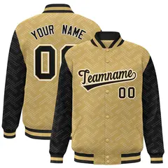 Old Gold Black L Pattern Varsity Raglan Letterman Baseball Jacket