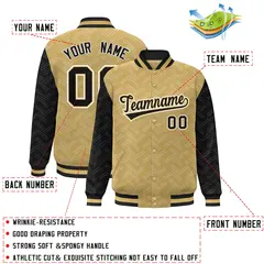Old Gold Black L Pattern Varsity Raglan Letterman Baseball Jacket 2