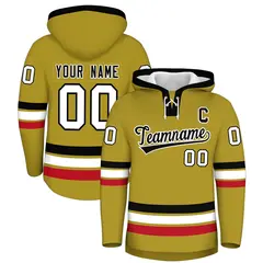 Old Gold Black Lace-Up Neck Classic Hockey Hoodie 1
