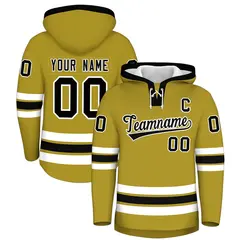 Old Gold Black Lace-Up Neck Classic Hockey Hoodie 1