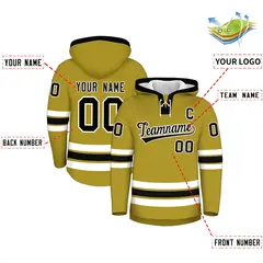 Old Gold Black Lace-Up Neck Classic Hockey Hoodie 2