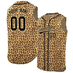 Old Gold Black Leopard Graffiti Sleeveless Baseball Jersey