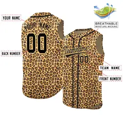Old Gold Black Leopard Graffiti Sleeveless Baseball Jersey 2