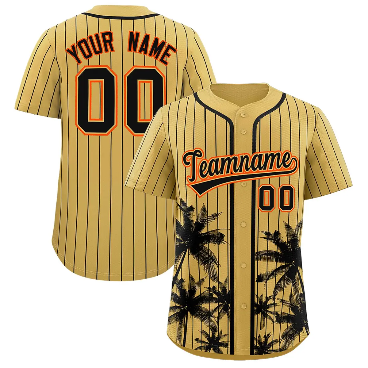 Old Gold Black Pinstripe Coconut Tree Baseball Jersey