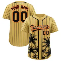 Old Gold Black Pinstripe Coconut Tree Baseball Jersey