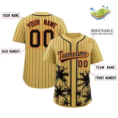 Old Gold Black Pinstripe Coconut Tree Baseball Jersey 2