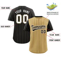 Old Gold Black Pinstripe Raglan Baseball Jersey 2