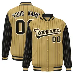 Old Gold Black Pinstripe Raglan Varsity Letterman Jacket