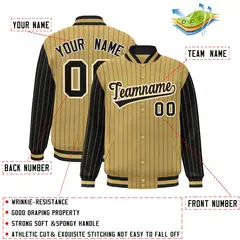 Old Gold Black Pinstripe Raglan Varsity Letterman Jacket 2