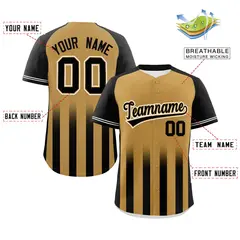 Old Gold Black Raglan Gradient Thick Stripe Baseball Jersey 2
