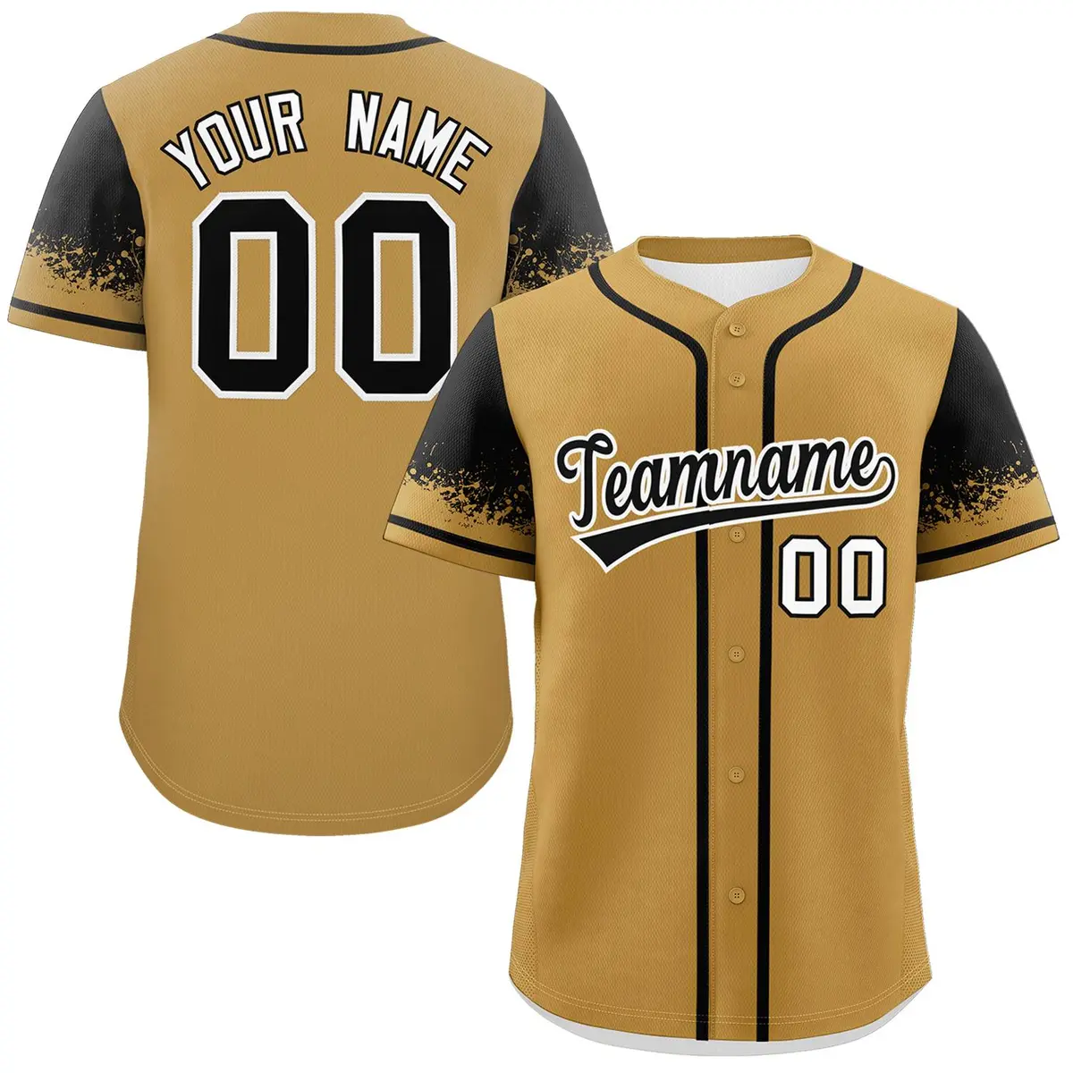 Old Gold Black Raglan Sleeves Authentic Baseball Jersey