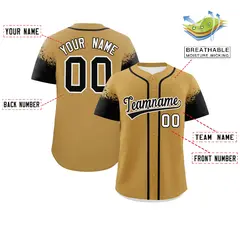 Old Gold Black Raglan Sleeves Authentic Baseball Jersey 2