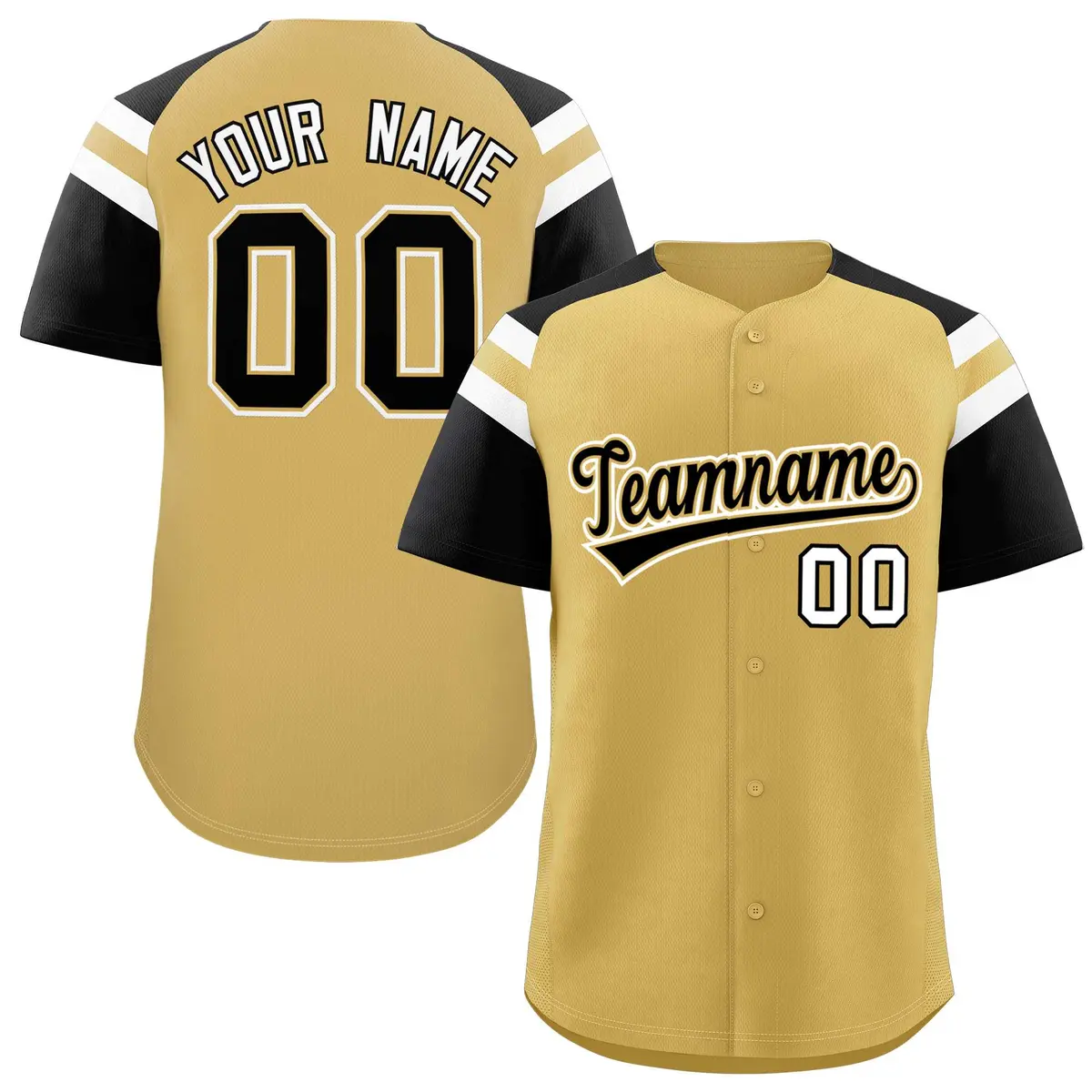 Old Gold Black Raglan Sleeves Contrast Baseball Jersey