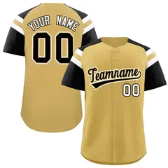 Old Gold Black Raglan Sleeves Contrast Baseball Jersey