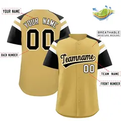 Old Gold Black Raglan Sleeves Contrast Baseball Jersey 2