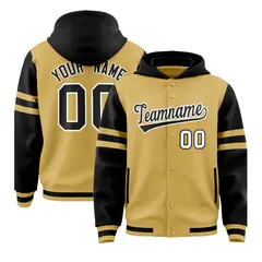 Old Gold Black Raglan Three Stripes Varsity Letterman Jacket Hoodie 1