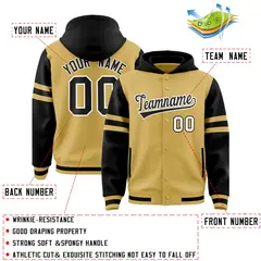 Old Gold Black Raglan Three Stripes Varsity Letterman Jacket Hoodie 4