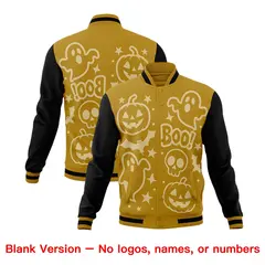 Old Gold Black Red Halloween Bats Pumpkins Ghost Letterman Jacket 7