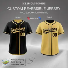 Old Gold Black Reversible Baseball Jersey Moisture-Wicking 2