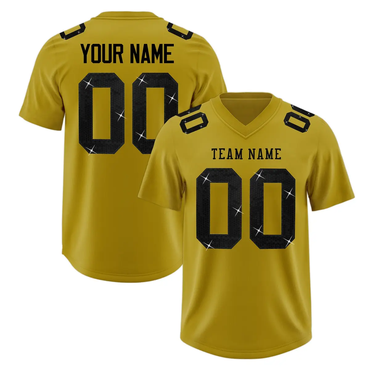 Old Gold Black Sequin Lettering Breathable Football Jersey