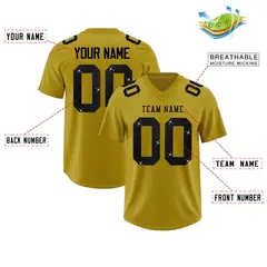 Old Gold Black Sequin Lettering Breathable Football Jersey 2