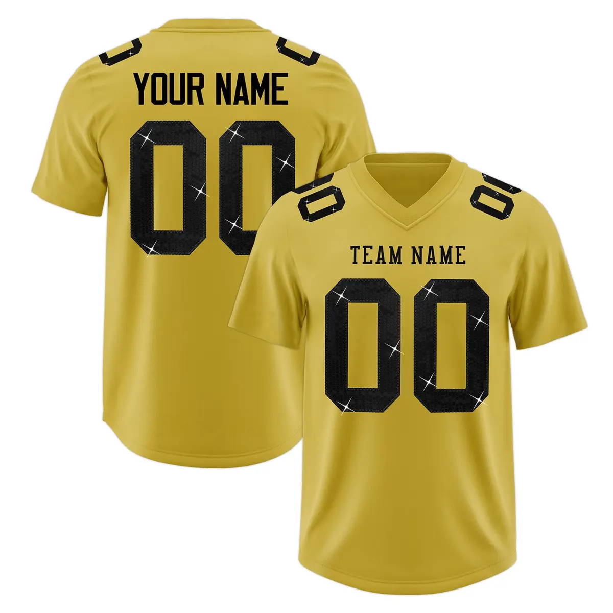 Old Gold Black Sequin Lettering Football Jersey
