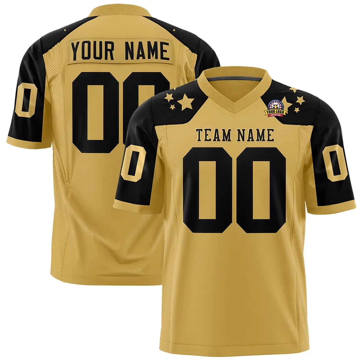 Old Gold Black Shoulder Star Pattern Flag Football Jersey