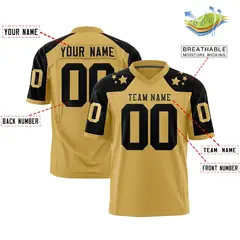 Old Gold Black Shoulder Star Pattern Flag Football Jersey 2