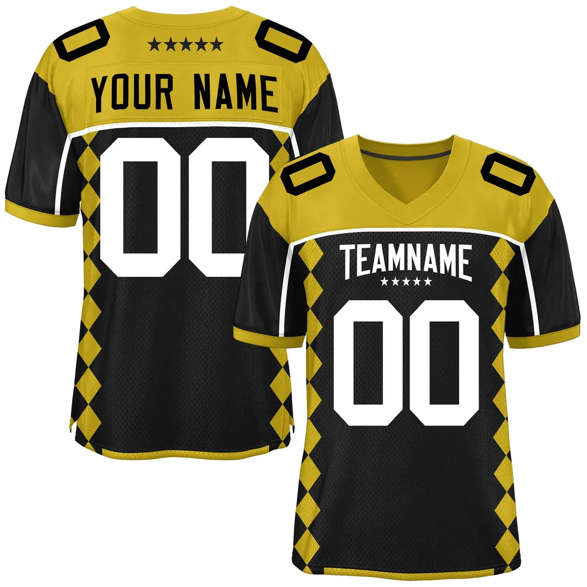 Old Gold Black Side Blocks Raglan Authentic Football Jersey