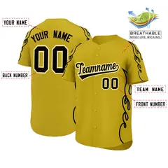 Old Gold Black Side Flame Outline Baseball Jersey 2