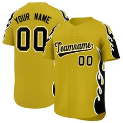 Old Gold Black Side Flame Outline Baseball Jersey 1