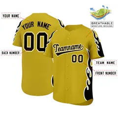 Old Gold Black Side Flame Outline Baseball Jersey 2