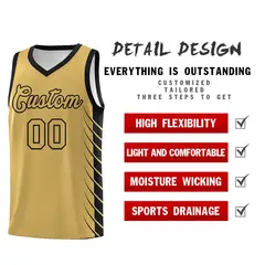 Old Gold Black Side Symmetrical Line Pattern Basketball Jersey 2