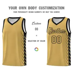 Old Gold Black Side Symmetrical Line Pattern Basketball Jersey 3