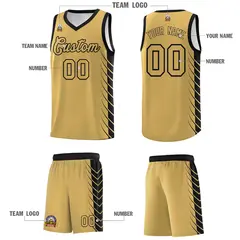 Old Gold Black Side Symmetrical Line Pattern Basketball Jersey 5