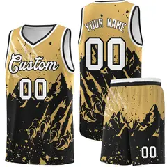 Old Gold Black Snow Mountain Beast Pattern Basketball Jersey 1