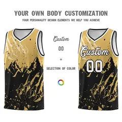 Old Gold Black Snow Mountain Beast Pattern Basketball Jersey 3
