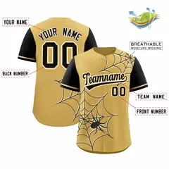 Old Gold Black Spider Web Raglan Authentic Baseball Jersey 2